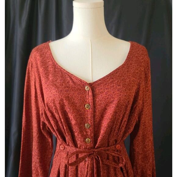 April Cornell Womens Rich Red Jacquard Court Midi Dress Medium Belted - Picture 5 of 8